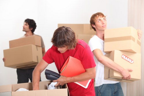 A professional moving crew handling boxes and furniture in Towerhill