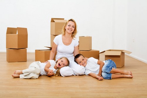Boxes and household items prepared for a Towerhill removal van move
